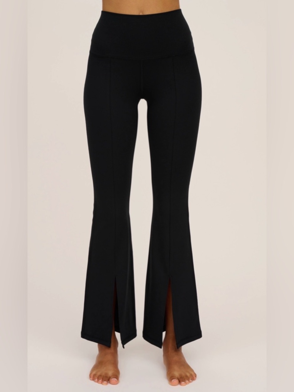 Yogalicious Black Lux Girl Friend 7/8 Flared Pants with Front Slits Sz M